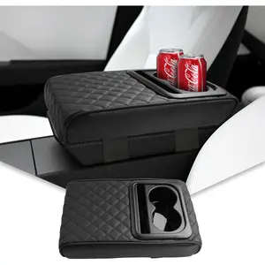 Car Armrest Height Extender – PU Leather Center Console Armrest Cushion with Cup Holder & Phone Pocket