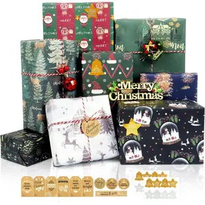 Christmas Wrapping Paper Sheets, Navy Blue and Green   Xmas Wrapping Paper for Women Men,  Wrap Set with Stickers and Tags for Christmas  Year Winter Holiday, 20x28inch