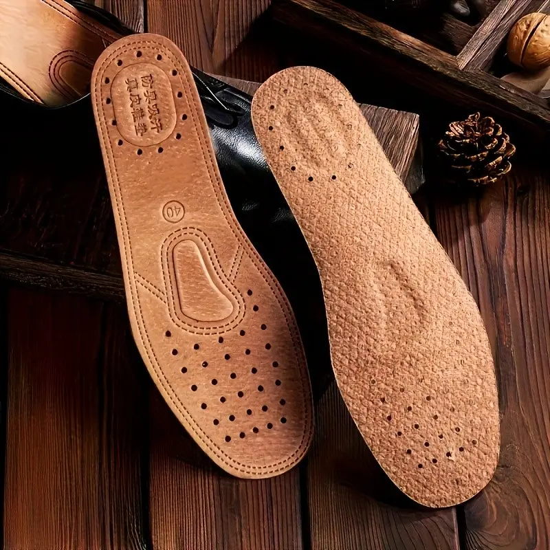 A Pair of Leather Shoe Insoles, Made of Genuine Leather, with Sweat-Absorbing And Odor-Preventing Properties, Thickened for Shock Absorption, Comfortable And Breathable, Suitable for Men And Women'S Sports Shoes, Running Insole, Premium Inserts