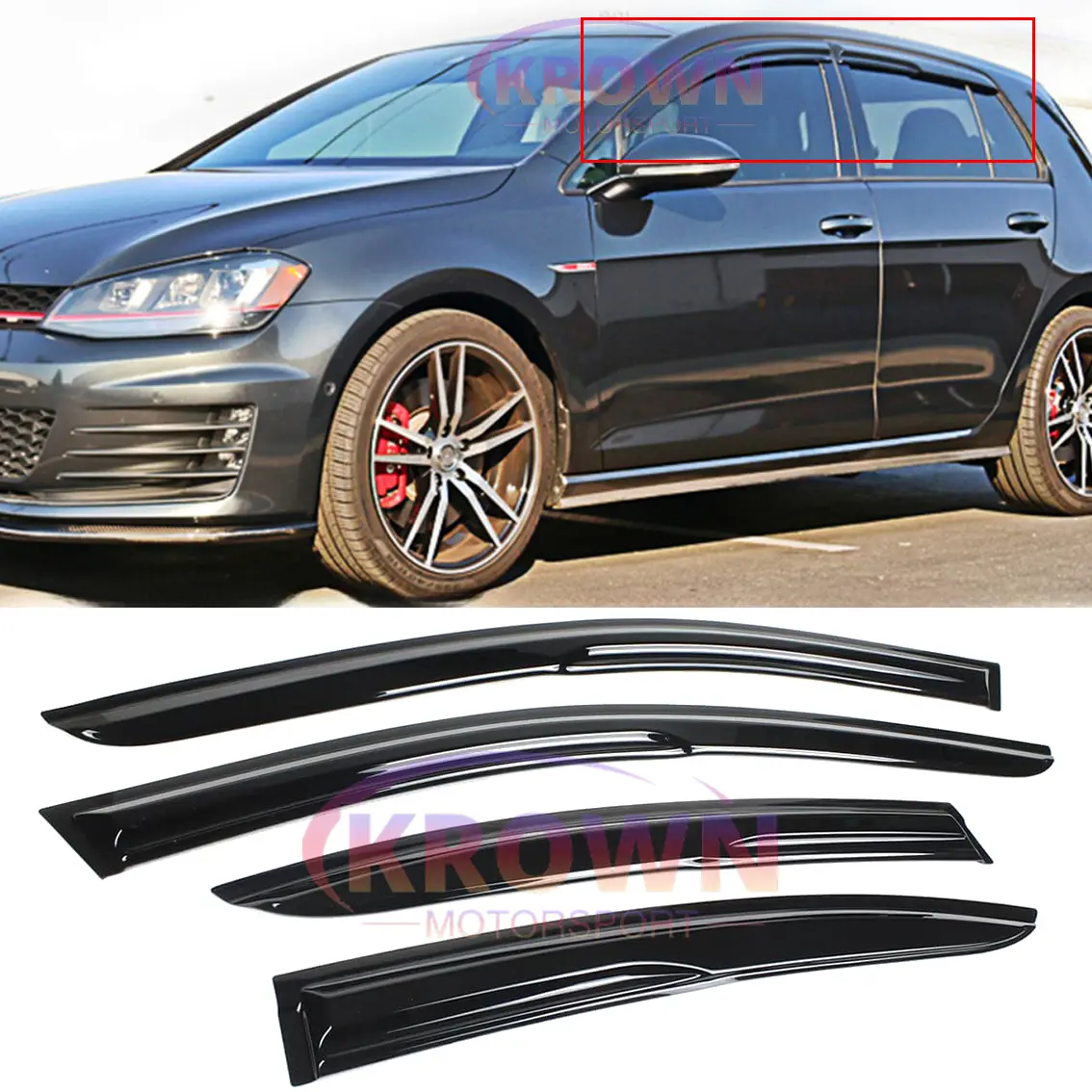 FOR 2015-2019 VW MK7 GOLF 7 3D WAVY MUGEN STYLE WINDOW VISOR RAIN GUARD DEFLECTOR