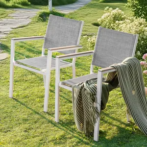 Patio 2-Piece Dining Chairs, Outdoor Textilene Stackable Chairs