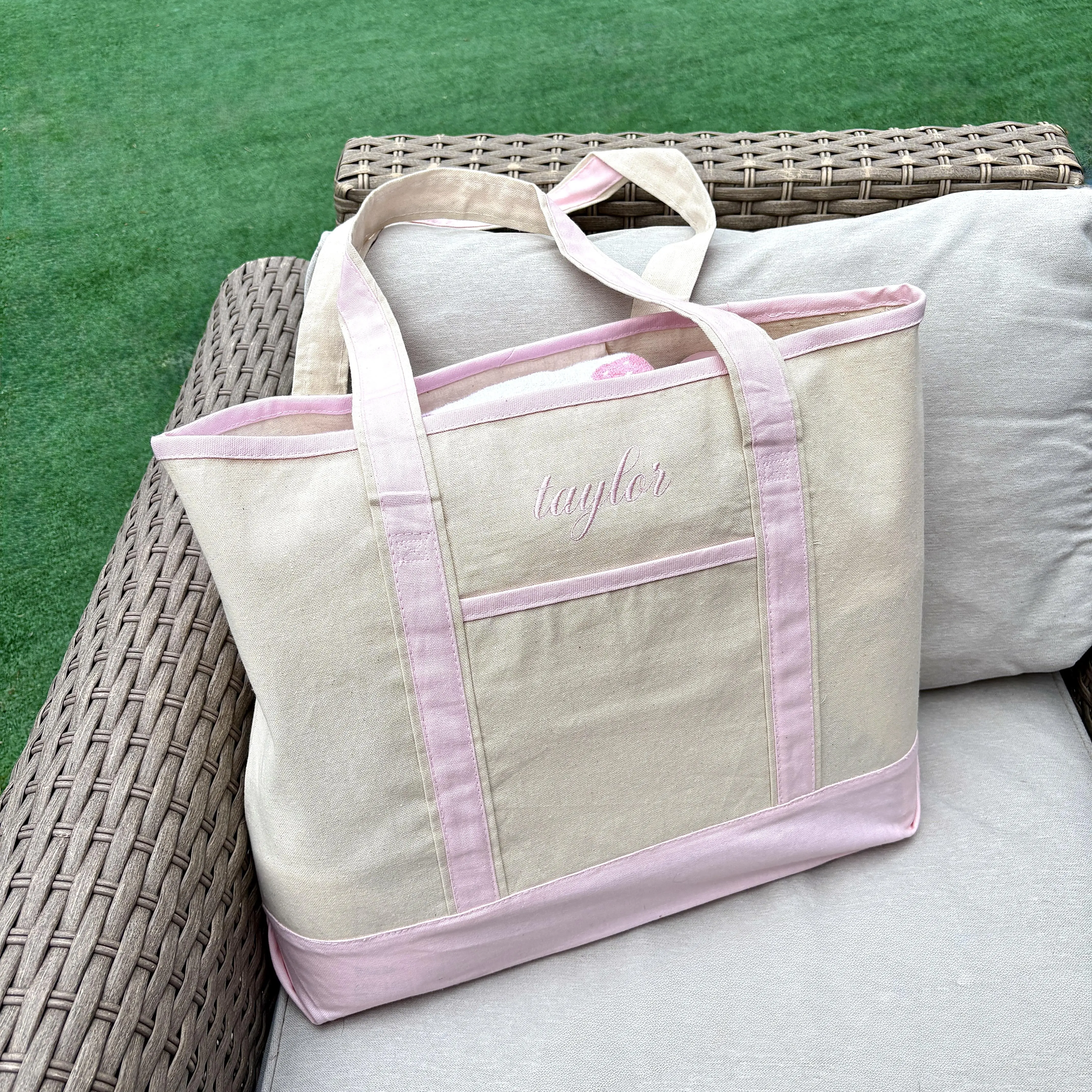 Custom Pink Tote Bag | Personalized Name Tote | Bridesmaid Gift | Teacher Gift | Everyday Aesthetic Bag