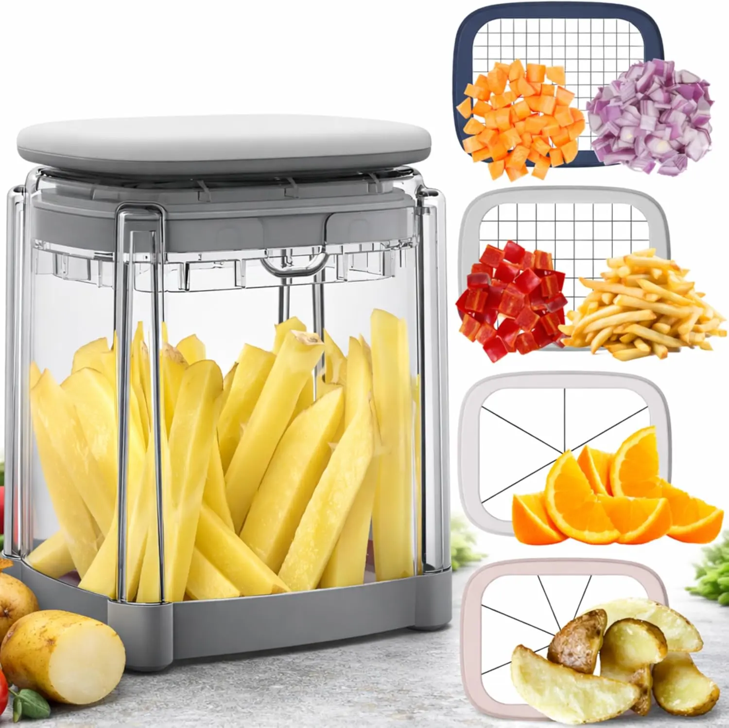 Manual Stainless Steel Vegetable Chopper - Single Blade, 3/8-Inch French Fry Maker, Uniform Cut Potato Onion Cutter, Fast Home Kitchen Food Prep Tool, Gift Ideas for Sports & Outdoor Gear Enthusiasts