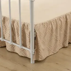 Bed Skirt King Size, Ruffled Bed Skirts with Split Corners, Boho King Bed Skirt 14 Inch Drop with Platform, Dust Ruffle, Light Camel, 14'' King