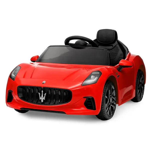 Cool Licensed Maserati Design-Electric Motorized  Car for Toddlers Ages 3-8 with Remote Control, 12V Battery Powered Ride-On Toy, 1-Seater with Bluetooth, LED Lights, Music, Double Doors, RC Car in White
