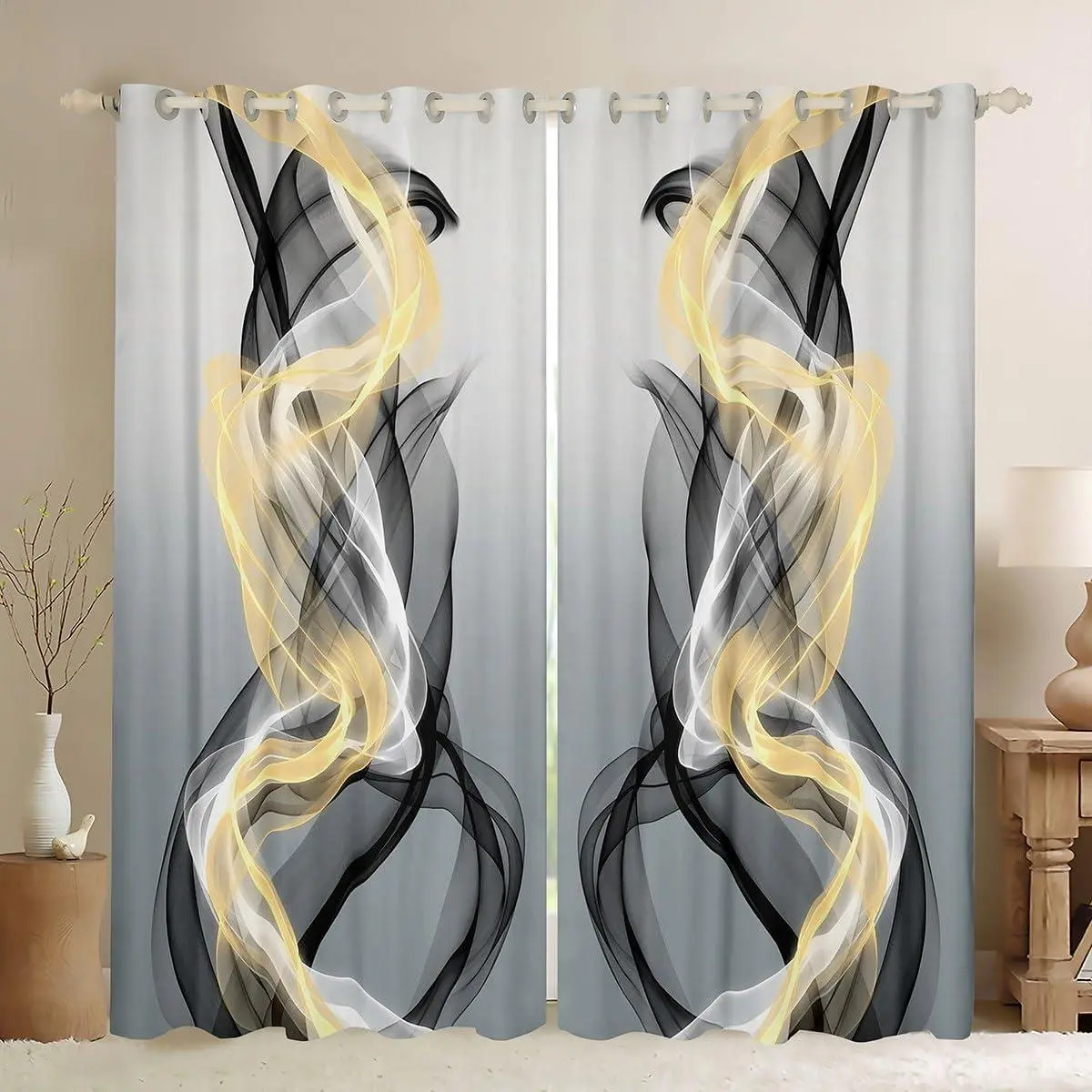 Grey Curtains Bedroom Living Room Abstract Blackout Darkening Drapes Strip Lines Window Treatments,2 Panels Geometric Modern Room Decor