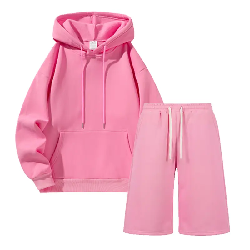Men’s two-piece fashion set — hooded sweatshirt + 3/4 athletic wide-leg shorts, slim fit, adjustable drawstring elastic waistband, solid color design, streetwear men’s apparel with a summer vibe.