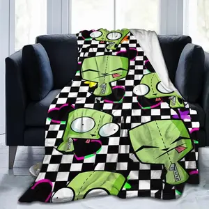 This Quirky Green Bot Throw Blanket In Y2K Cartoon Style With Checkerboard Neon Hearts Is Soft Cozy Flannel For Bed Couch Dorm Decor No More Generic Blankets That Don T Fit Your Alt Aesthetic Or Anime Lover Soul