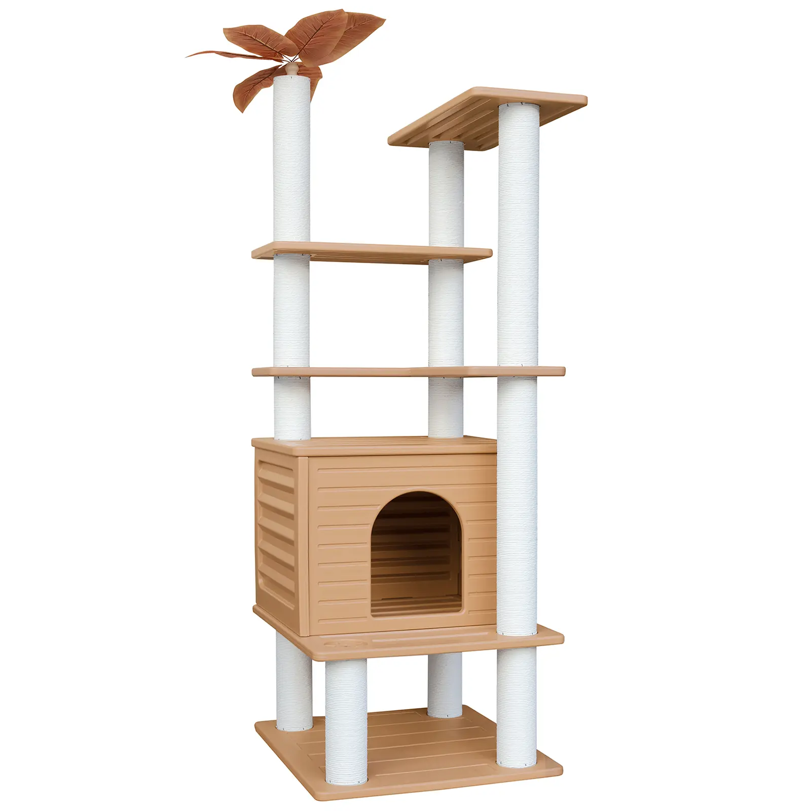 63 Inches Tall Cat Tree for Outdoor and Indoor Cats, Weatherproof Large Cat Condo with Scratching Posts