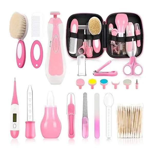 Baby Grooming Kit for Newborn,Infant Healthcare & Grooming Set with Nail Trimmer, Nasal Aspirator, Hair Brush, Comb, Nail Clippers & Safety Care Essentials, Baby Gift for Boys & Girls (Pink)