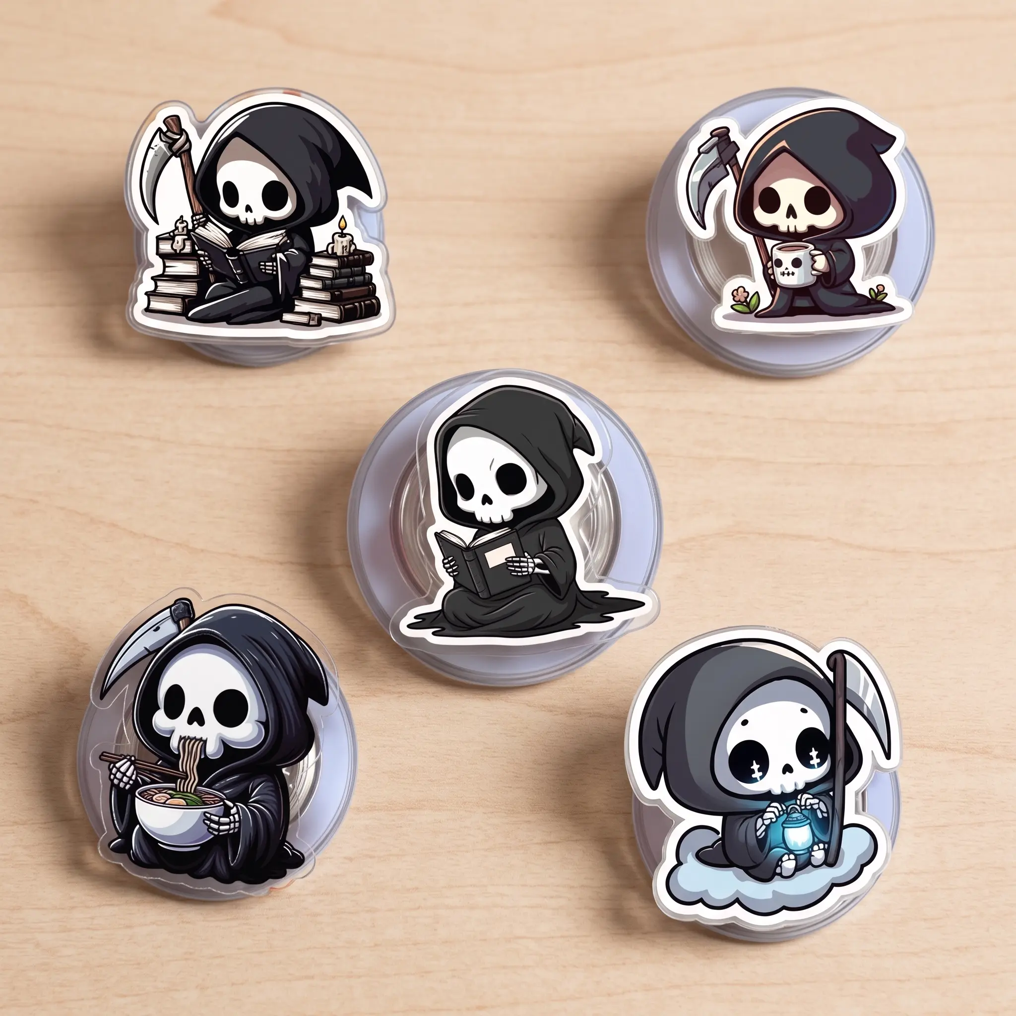 Cute Grim Reaper MagSafe Phone Grip, Kawaii Skeleton Phone Stand, Goth Bookish Gift, Ghost Reader Magnetic Phone Holder