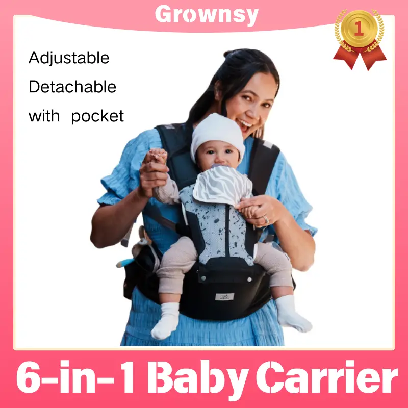 Baby Carrier, Safety-Certified 6-in-1 Baby Carrier Newborn to Toddler, Adjustable Detachable Infant Baby Hip Seat Carrier for 7-50lbs, All Seasons, Pe