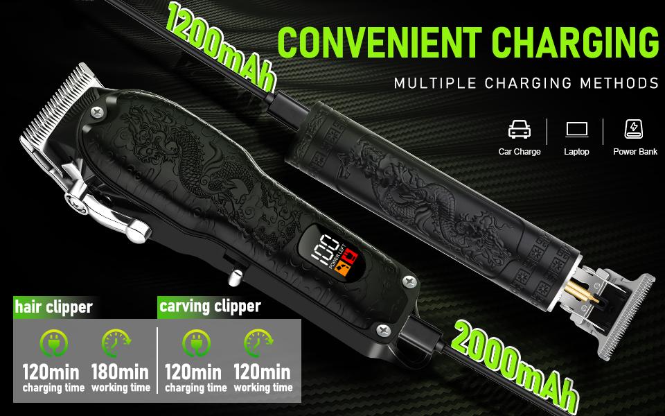 LQT All-In-One Black Dragon Men's Hair Cutting Kit, Cordless Rechargeable Grooming Set with Smart LCD Screen, Complete Home Barber Kit with Full Accessories, Save Money on Barbers for DIY Haircuts & Styling