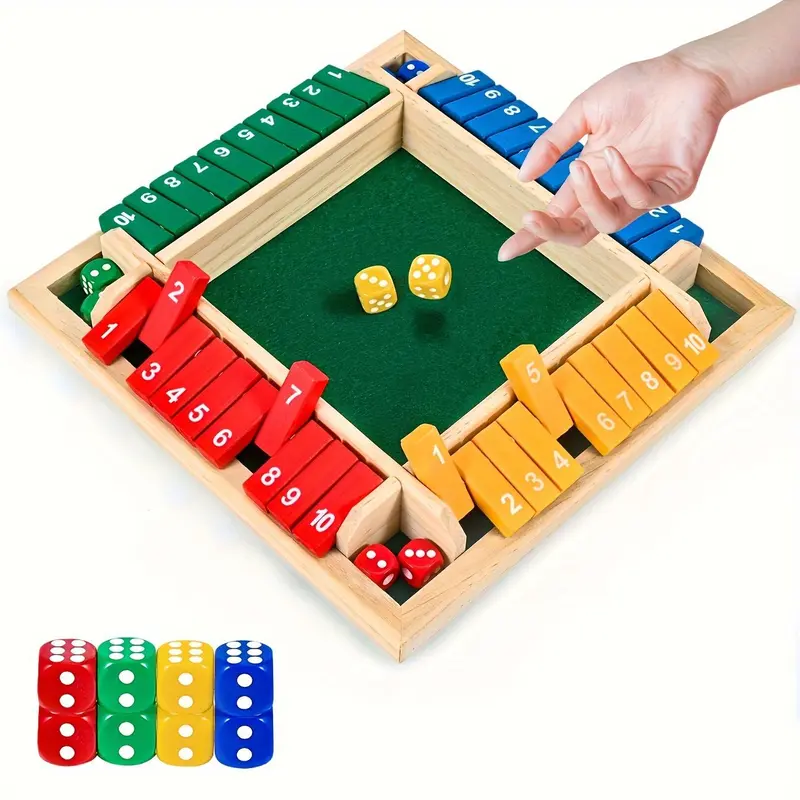 Wooden Shut The Box Board Game - Quiet Felt Top, 4+ Years Kid Math Skill Learning, 2-4 Players Classic Tabletop Holiday Boredom Buster, Travel-Light Family Gift, Wooden Board Game, Fun Tabletop Game