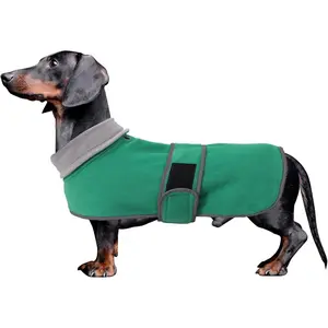 Dachshund Coats Sausage  Fleece Coat in Winter Miniature Dachshund Clothes with Hook and Loop Closure and high vis Reflective Trim Safety - Green - XS