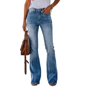 Womens High Waisted Jeans Flare Stretch Boyfriend Bootcut Casual Denim Pants Leg Suit