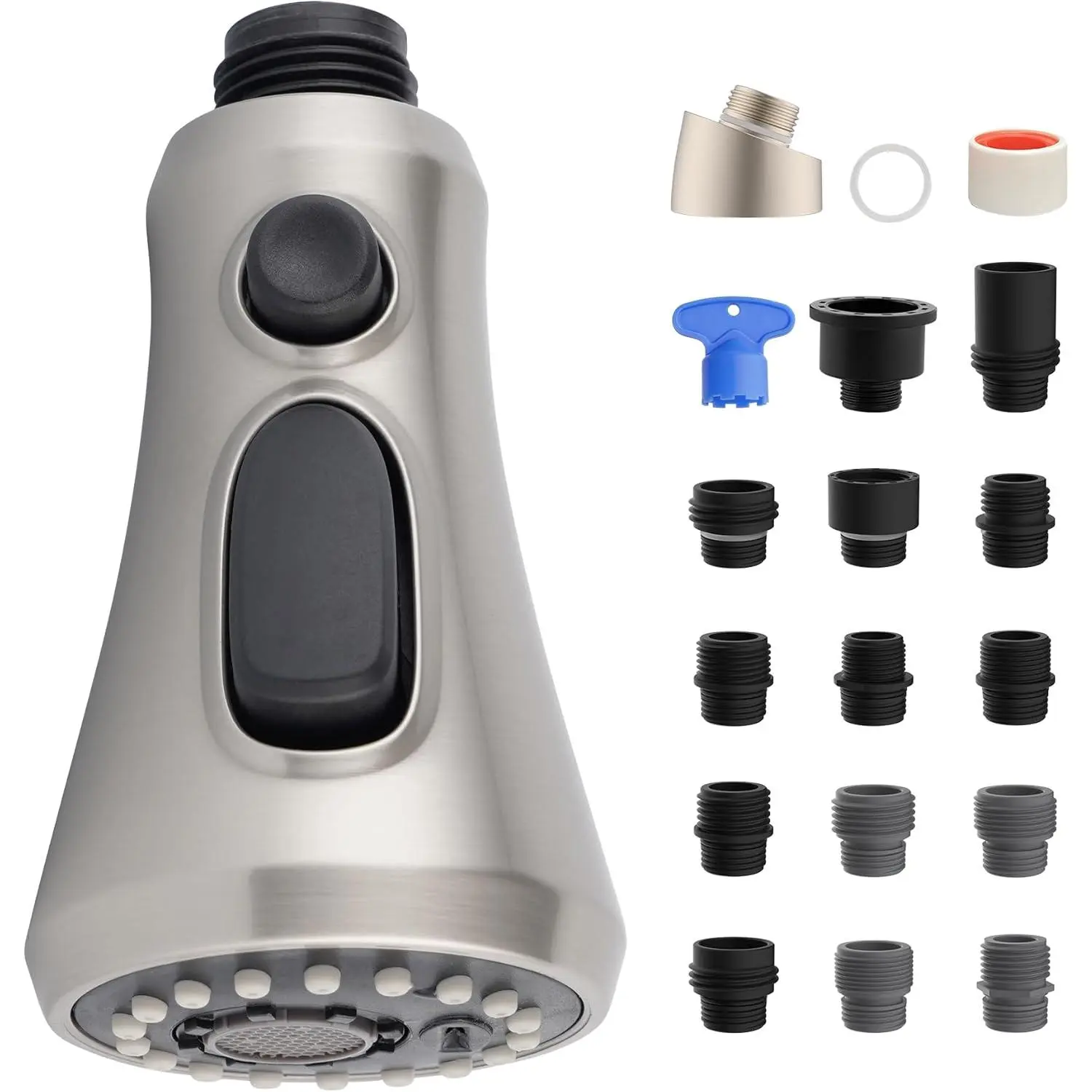 Universal Pull Down Kitchen Faucet  Replacement, 3 Function Anti-Splashing Faucet  for Kitchen Sink, Kitchen Faucet  Replacement Female Thread with 15 Adapters, Brushed Nickel