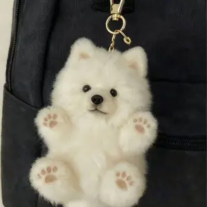 Fluffy Samoyed Plushie Keyring - Huggable Smiling Dog Keychain for Purse/Car Keys, Healing & Encouraging Mini Gift for Women, Valentine’s Day, Birthday