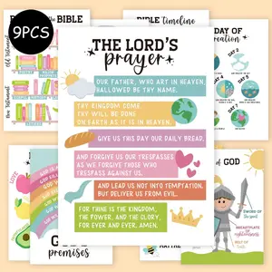 9Pcs Bible Posters, 7 Days of Creation, The Lord's Prayer & God's Goodness Quotes - Christian Wall Art for Adults, Religious Wall Art, Decorative Wall Art, Perfect for Home or Church Decoration, Inspirational Faith Gift