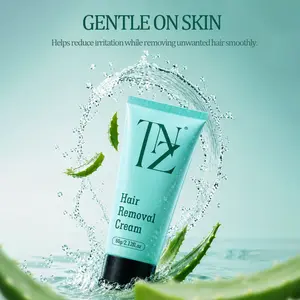 TNZ Hair Removal Cream - Gentle 8-Minute Depilatory Formula with Aloe, Centella, Hyaluronic Acid, Shea, Green Tea - Moisturizing Body Care Wipe, Removes Unwanted Hair, Leaves Skin Smooth & Soothing - 60g/2.12oz