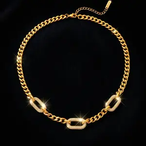 VAELUME Original 18K Gold Plated Cuban Link Choker, 5A VVS D-Color Zircon Iced Out Paperclip Accents, Chunky Statement Necklace for Daily Wear, Anniversaries,Birthday Gift for Women and Girls #N18861