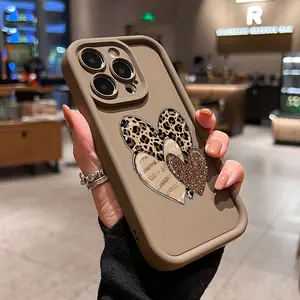 Leopard Heart Design TPU Case for iPhone 17 Pro Max 16 16e 15 14 Plus 13 12 Mini 11 Air XR X XS Straight Edge Drop-Resistant Rugged Durable Cover Shell Gift
