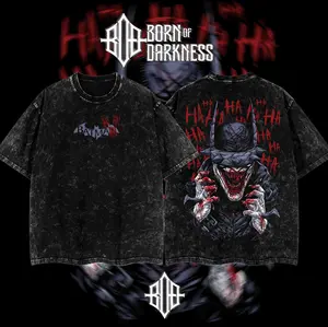 BornOfDarkness- Villain Batman Who Laughs Ver 2 Dark Nights Death Metal Edition Double Printed Oversize Lightweight Acid Washed Tee TV Series Graphic Design Top Cotton Streetwear Comic Superheroes T-Shirt Clothes Menswear Womenswear