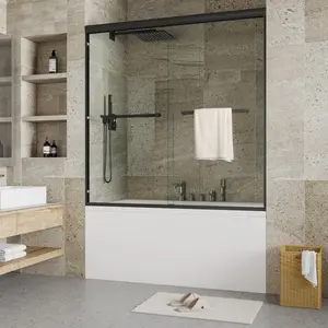 Garvee Sliding Shower Door, Aluminum Frame 60 inch W×59 inch H Glass Shower Door, Double Sliding Panels, Matte Black Finish, Easy Clean Glass, for Tub and Bathroom