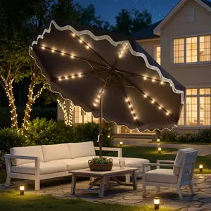 CAODOC  10 ft Solar Umbrella With/Without Lighted Patio Umbrella Table Market Umbrella with Tilt and Crank Outdoor Umbrella for Garden, Deck, Backyard, Pool and Beach