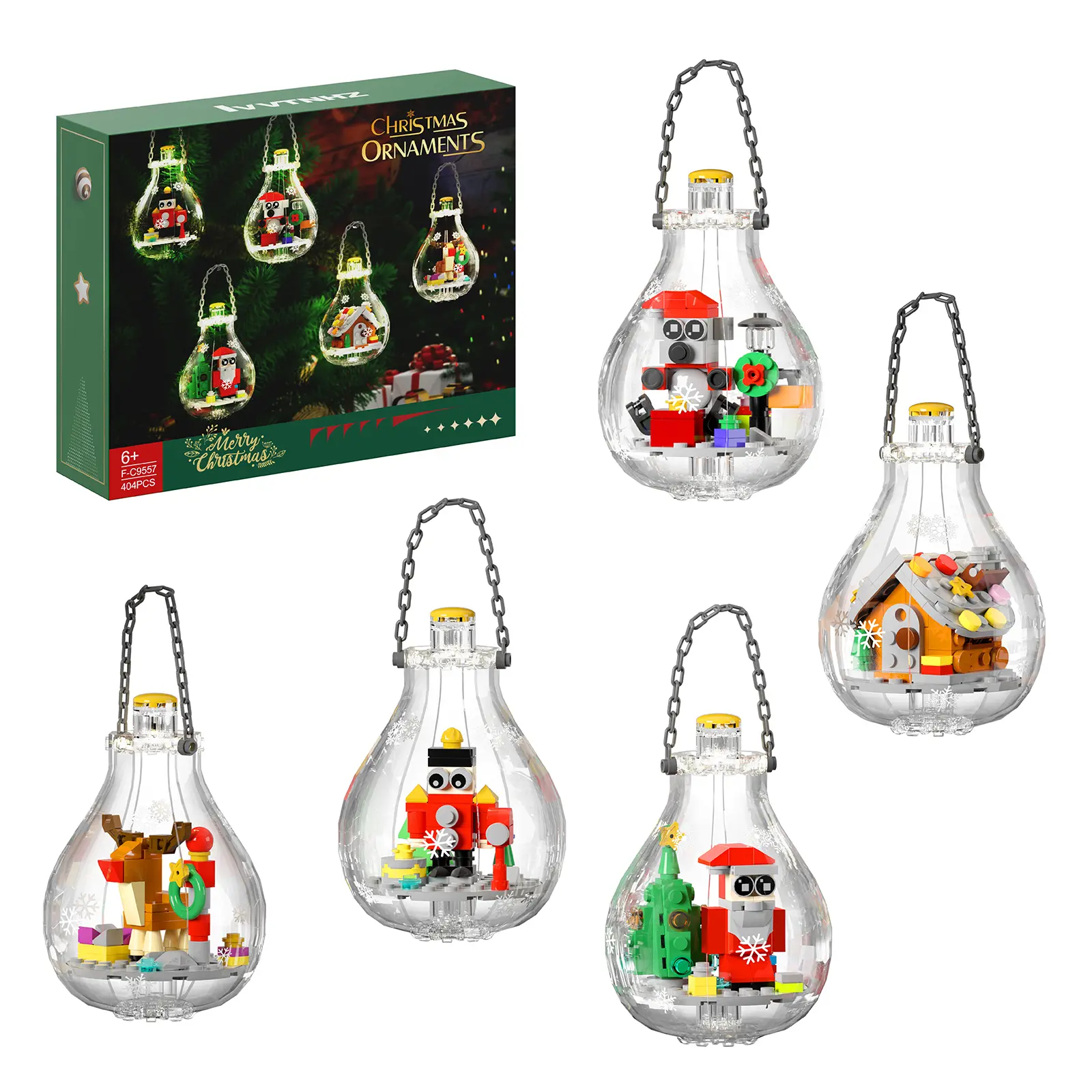 Christmas Ornaments Building Blocks Set Ornament for Christmas Tree,Santa, Reindeer, Polar Bears, Soldiers and Penguin Model Toys Christmas Gifts for Friends and Family(404 Pcs)