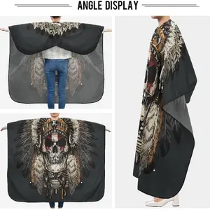 Tribal Skull & Feather Barber Cape for Men Women - Stylish Beard Shaving Apron Haircut Cloth, Durable Grooming Accessory with Skull Feather Design