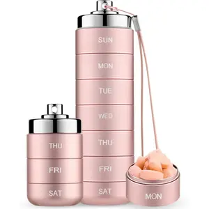 Metal Travel Pill Organizer, Portable 7-Day/4-Times Vitamin Organizer Stackable, Waterproof 1 Times A Day Pill Box, Large Pill Container, Daily Organizer for Vitamin, Fish Oil, Supplement Healthcare Aid