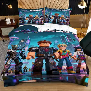 Roblox Print Pattern Soft and Durable Bedding Quilt Cover Set, Includes 1 Quilt Cover and 1 or 2 Pillowcases, Excludes Quilt Insert and Pillow Inserts, Suitable as Gifts for Children or Adults, Modern Style Fashionable Bedroom Bed Decor