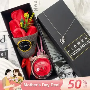Teacher Gifts Artificial Flower Bouquet Gift Box, 1 Set Gift Box Including Artificial Rose Keychain & Necklace Gifts for Girlfriend, Graduation Gifts