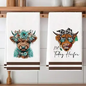 2pcs Cute Highland Cow Kitchen Cleaning Towels – Soft, Absorbent Microfiber Dish Cloths, Quick-Dry, Machine Washable, Perfect for Kitchen Decor, Dining, Tea Towels, Stylish Home Use. Ideal Gift for Highland Cow Lovers, Fun Kitchen Gift.
