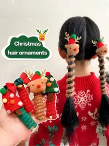 Christmas Spiral Headband Set, Reindeer & Tree Design, Elastic Woven Material, Festive Hair Accessories, Perfect for Holidays, Hair Braid Headband