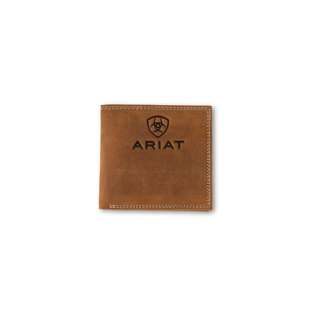 Ariat Men's Western Genuine Leather Oversized Bifold Wallet with Embossed Logo, Multiple Card Slots, and Contrast Stitching, Brand Logo Men's Wallets, Double Stitch, Multi-Slots, Everyday, Cash Compartment, Casual, Shield Detail, Built-In Card Holder Men'