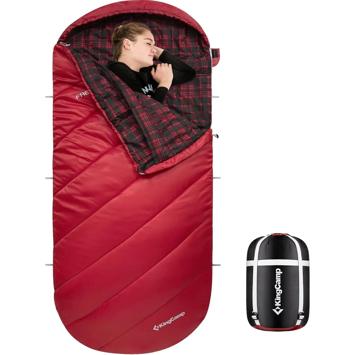KingCamp Flannel Lined Sleeping Bag for Adults, XL Wide Shape for Big & Tall Fit, Waterproof & Windproof Gear for Cold Weather Camping & Hiking, Foldable