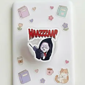 Magnetic Phone Grip Funny Ghost Parody Magneticphonegrips – "Waazzzaap" Bloody Text Art, Comical Horror Kindleholder, Bold Graphic E-reader Grip