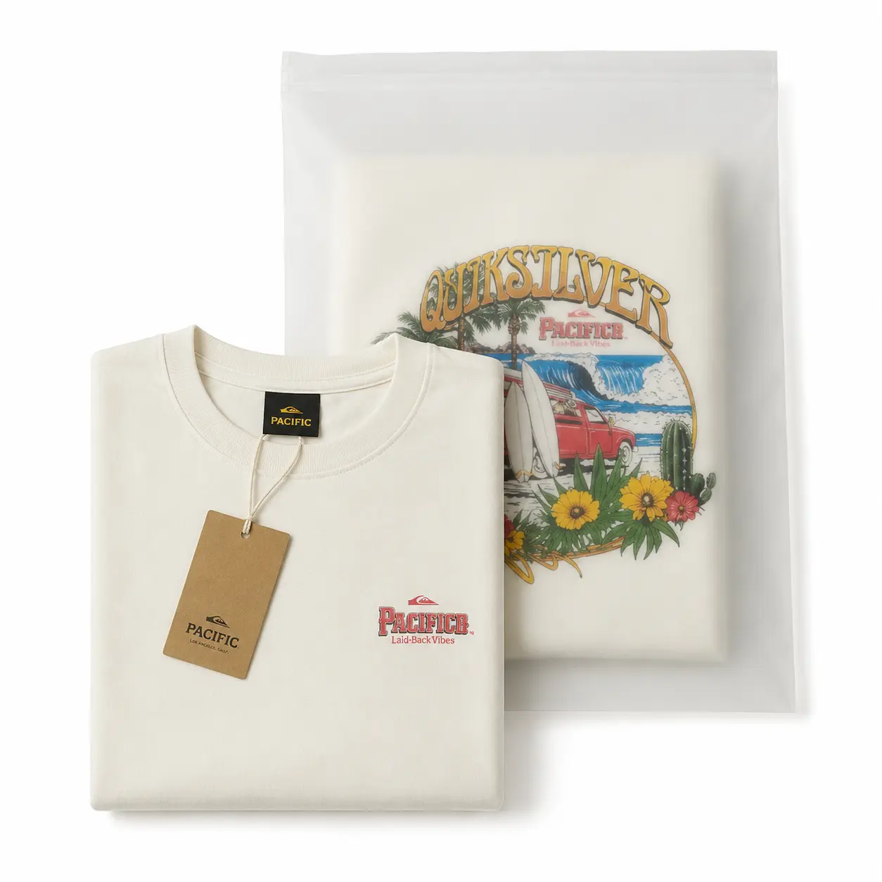 Quiksilver Pacifico Casual Short-Sleeve Fitted Men's T-Shirt - Soft Cotton Top, Vintage Surf Van & Tropical Beach Back Print, Unisex Fit for Summer Vibes, Shortsleeve