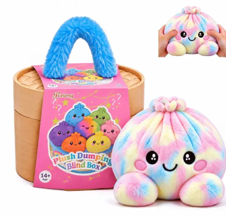 Cute Plush Stuffed Dumpling Squishies with Bamboo-Style Steamer Basket, Big Rainbow Squishy Toy, Home Decor & Christmas Gift