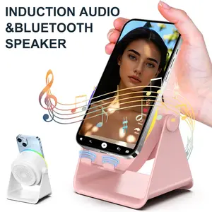 【Valentine's Day gift】Lentorgi 5-in-1 Wireless Induction Bluetooth Audio Speaker, Phone Stand Ambient Light, Surround Sound 360° Rotation Rechargeable Hands-Free Calls For Bedroom, Office, Kitchen, Camping, Yoga, Cooking Gifts for Men, Women, Elderly