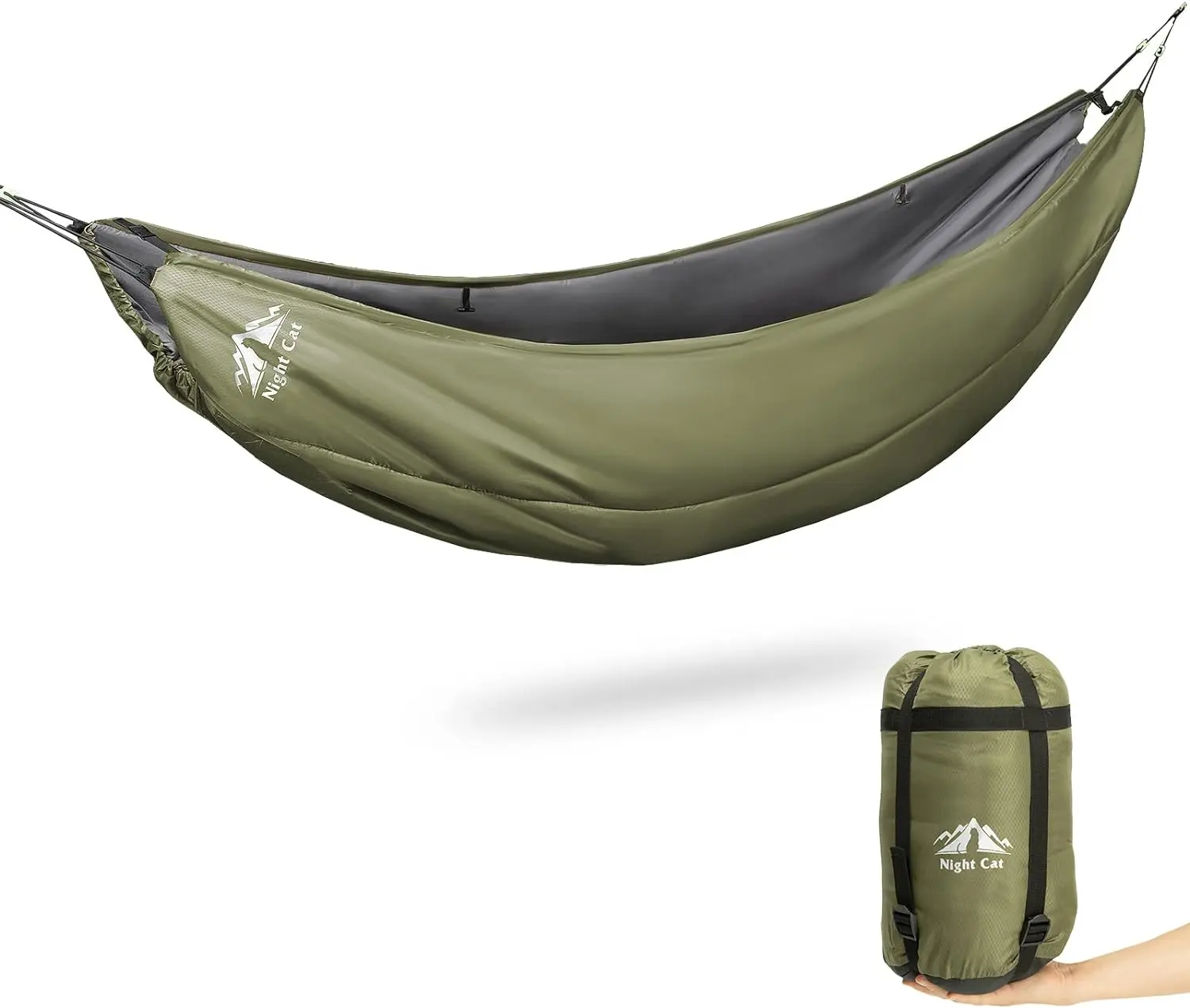 Night Cat Hammock Underquilt, Lightweight 4-Season Cotton-Filled Polyester Quilt for Warmth, 8ft x 3.6ft, for Portable Travel Hammock, Hiking & Backpacking, Camping Accessories, Easy Set Up, Hiking / Light Outdoor