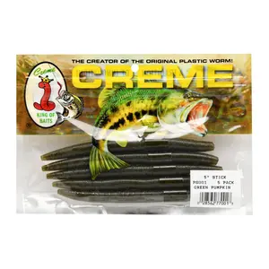 Creme 5" Stick Lures for Bass – Green Pumpkin Color, Soft Plastic Fishing Baits, Versatile Rigging Options, Pack of 5 Durable, Realistic Lures