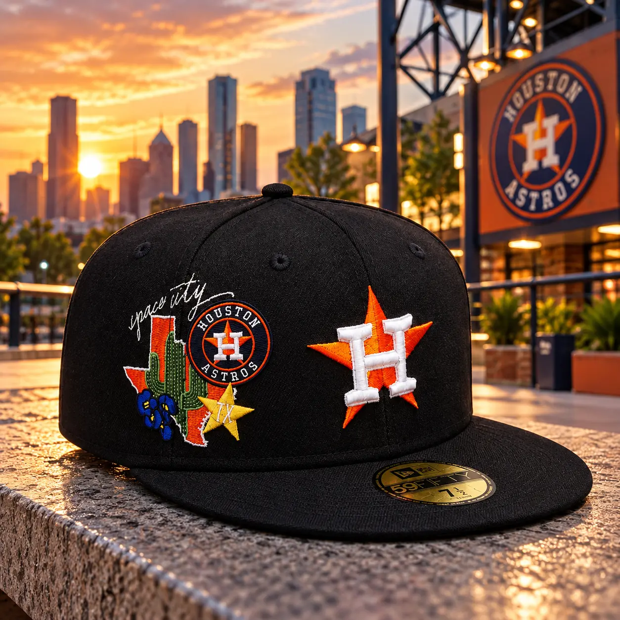 Houston Astros New Era 59FIFTY Fitted Hat – Black Space City Embroidered Logo Flat Brim Baseball Cap