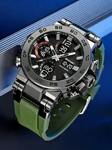 Outdoor Triple Display Watch | Analog Watches, Polished Heavy Metal Case, Three Time Zone Display, Multi-Function (Chronograph/Timer/Alarm), Anti-Slip Silicone Band, Ideal for Outdoor Adventures & Streetwear