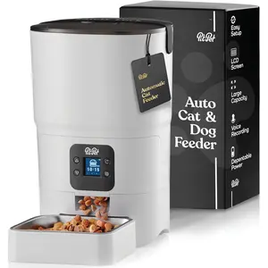 Automatic Cat Feeder - 6-L Reliable Automatic Cat Food Dispenser with Display LCD Screen for Easy Set Up - (White)