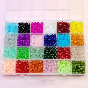 600pcs 8mm Glass Beads for Jewelry Making, 24 Colors Round Beads for DIY Bracelets, Relaxing Craft Supplies for Adults, Bulk Beads for Therapy, Bead Assortment, Bead Set, Bead Mix