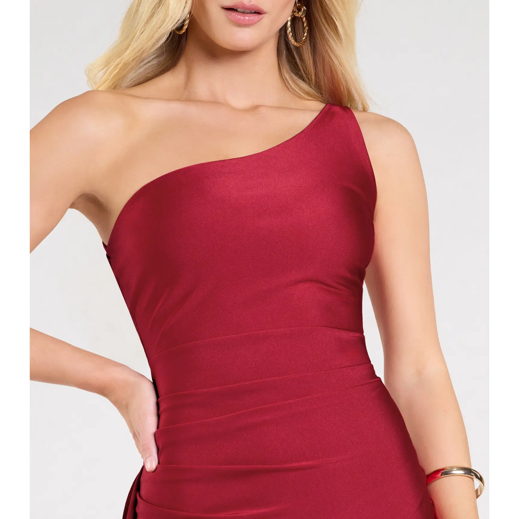 formal romantic dresses Navy Draped One Shoulder Dress With Sequin Detail main image 0