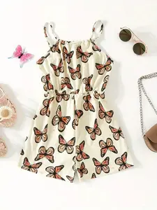 Teen Girls Summer Casual Sleeveless Dress, Cute Butterfly Print Design, Elastic Breathable Polyester Spandex Blend